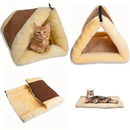 2-in-1 Fleece Cat Tunnel Bed & Folding Mat — Cave, Tunnel & Travel Mat