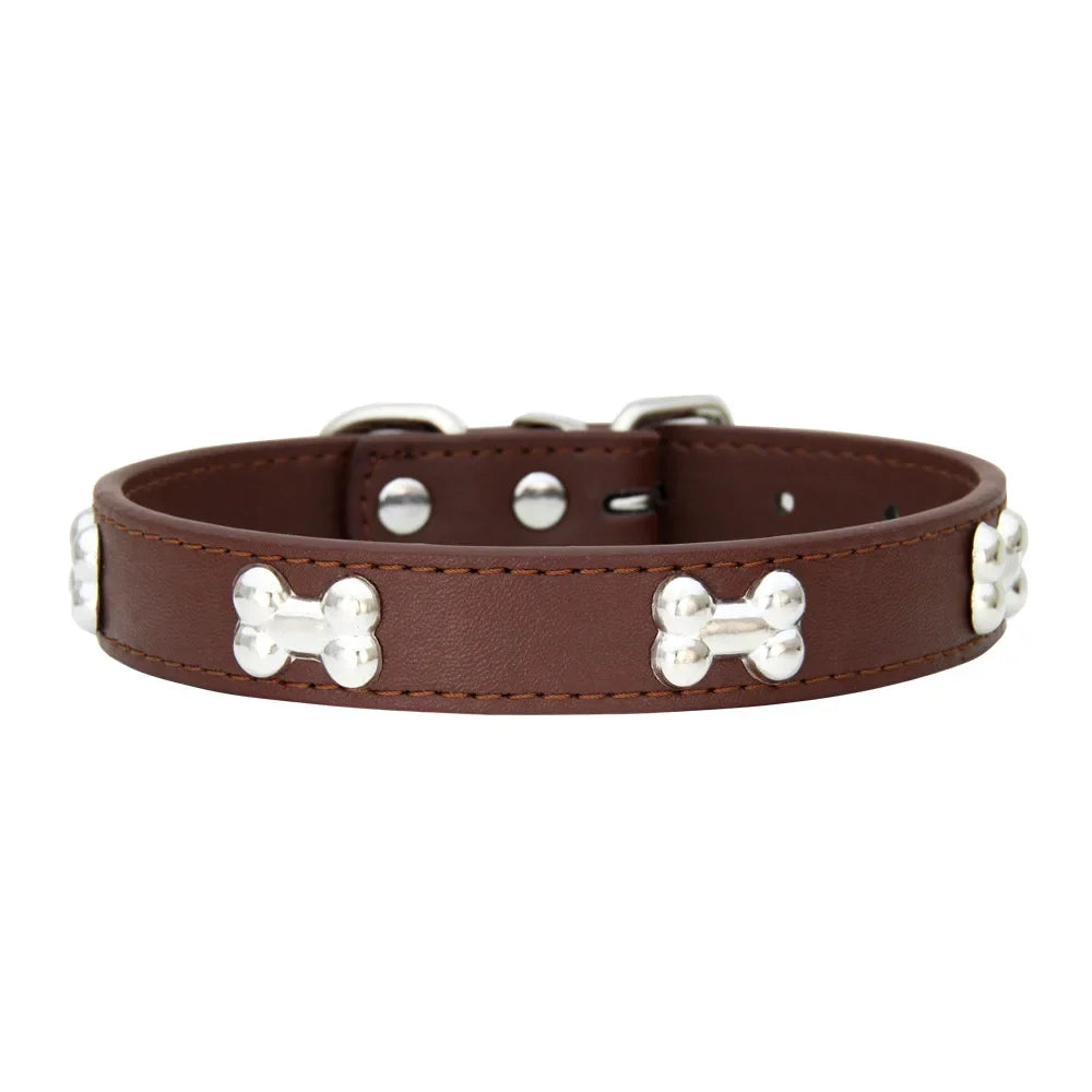 Leather Dog Collar with Bone Design