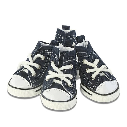 Denim Canvas Sneakers for Small Dogs – Set of 4