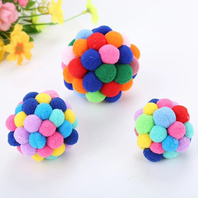Colourful Plush Ball Cat Toy with Bell