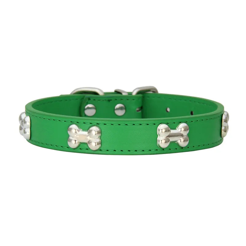 Leather Dog Collar with Bone Design