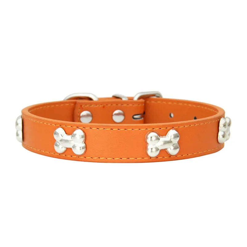 Leather Dog Collar with Bone Design