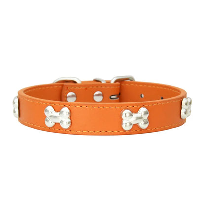 Leather Dog Collar with Bone Design