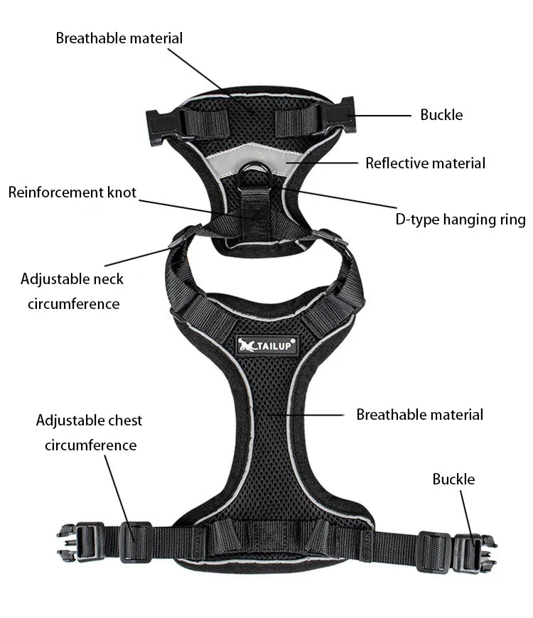 Breathable Escape-Proof Pet Harness Vest with Reflective Strips