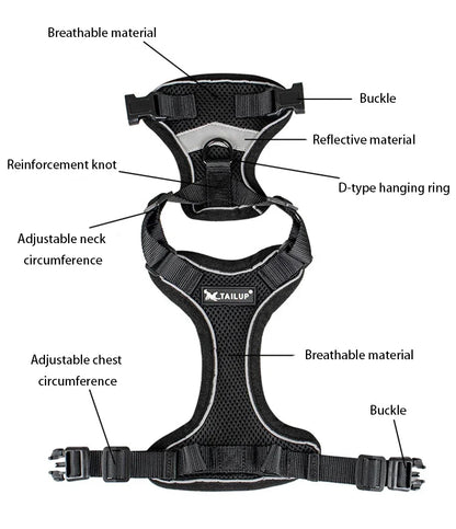 Breathable Escape-Proof Pet Harness Vest with Reflective Strips