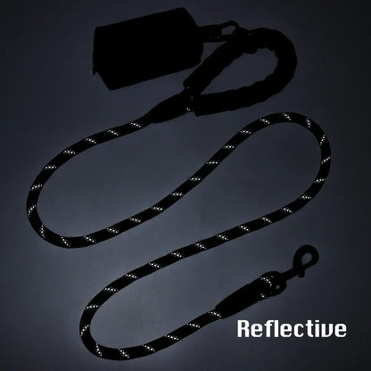 Reflective Dog Leash with Poop Bag Dispenser
