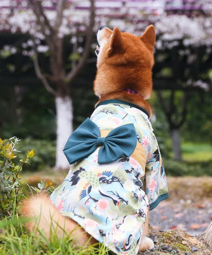 Japanese Kimono Pet Jacket with Crane & Cherry Blossom Pattern for Dogs & Cats