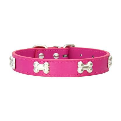 Leather Dog Collar with Bone Design