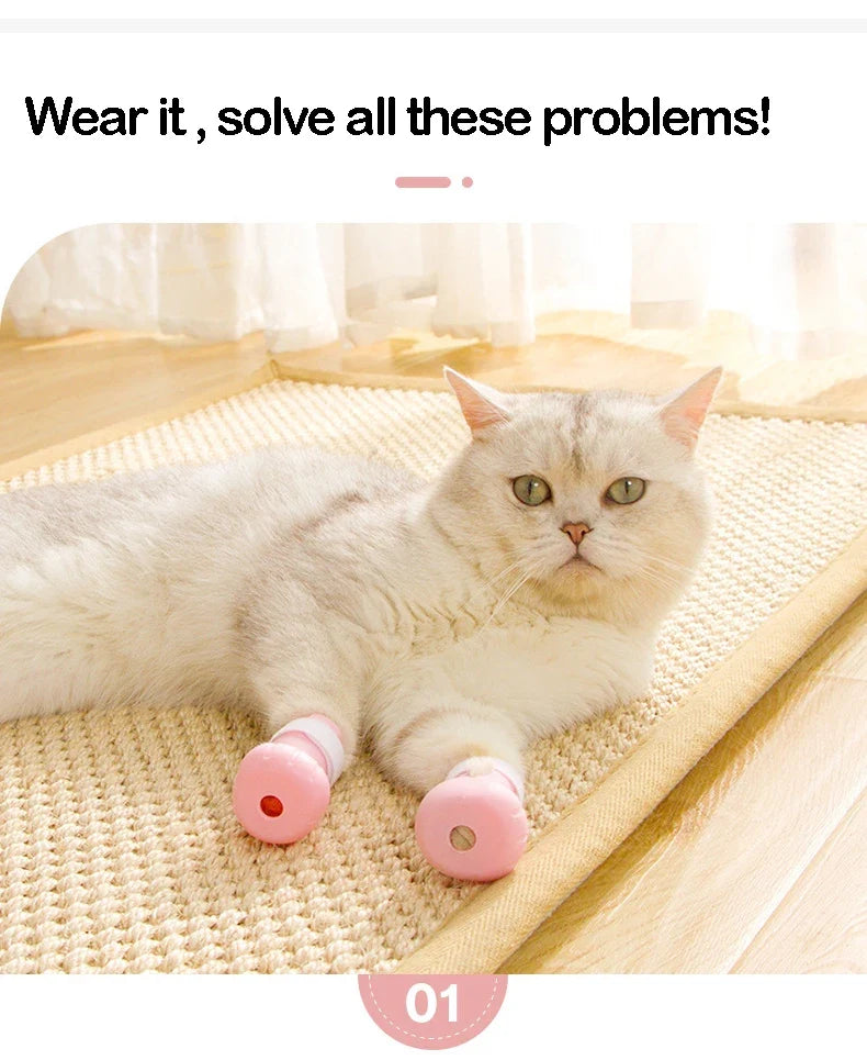 Anti-Scratch Silicone Paw Protector Boots for Cats – Set of 4