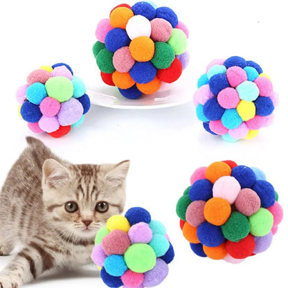 Colourful Plush Ball Cat Toy with Bell