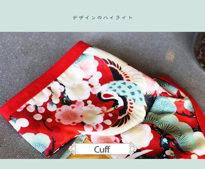 Japanese Kimono Pet Jacket with Crane & Cherry Blossom Pattern for Dogs & Cats