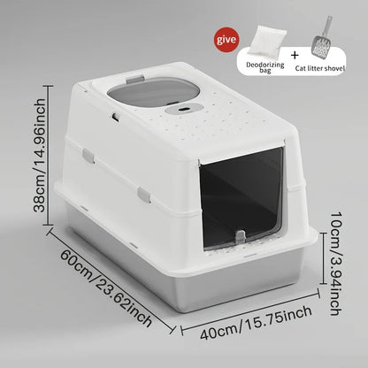 Enclosed Stainless Steel Cat Litter Box with Flip Cover & Non-Slip Mat