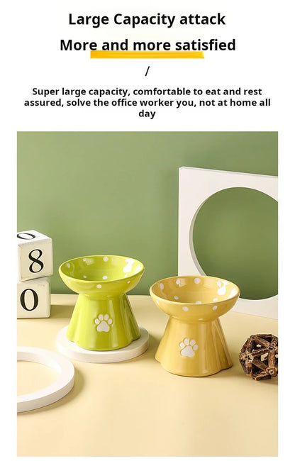 Elevated Ceramic Cat Bowl - Anti-Black Chin Design with Cervical Spine Protection