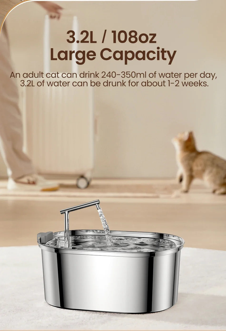 Premium Stainless Steel Cat Water Fountain with Automatic Flow System
