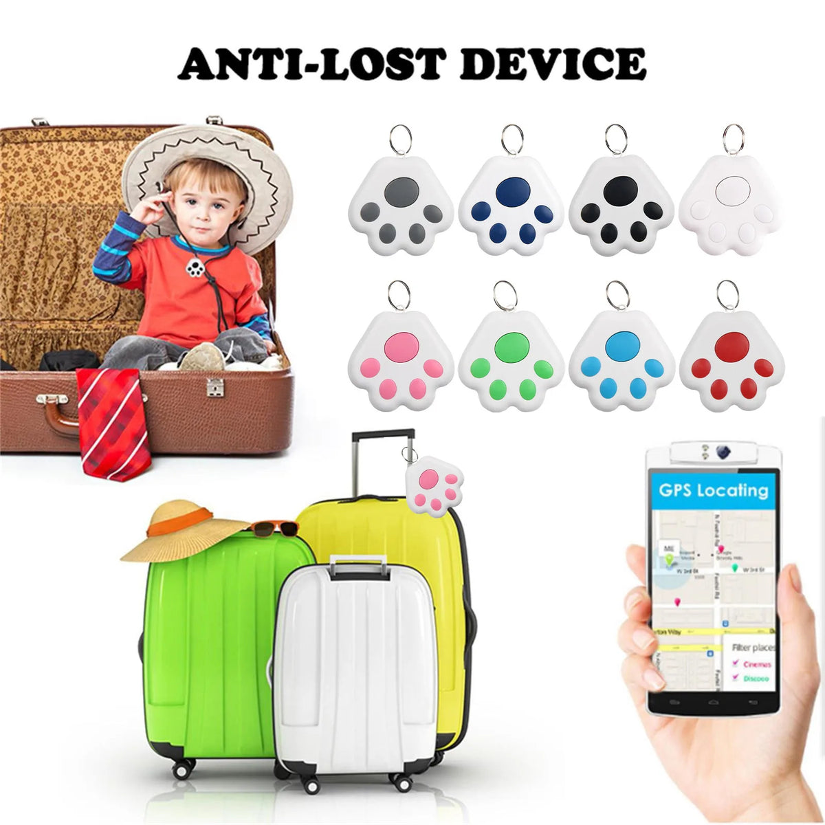 Bluetooth 5.0 Mini Anti-Lost Tracker Tag for Pets, Kids, Keys & Bags