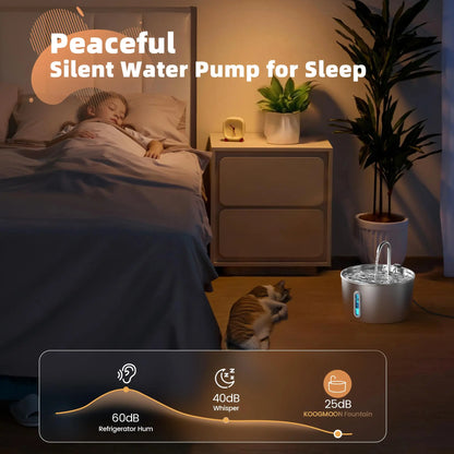 2.2L Stainless Steel Cat Water Fountain — Artesian Flow, Ultra-Quiet Pump & Filter