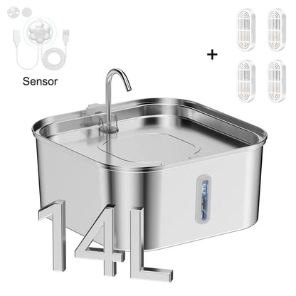 14L Large Capacity Stainless Steel Pet Water Fountain with Filter