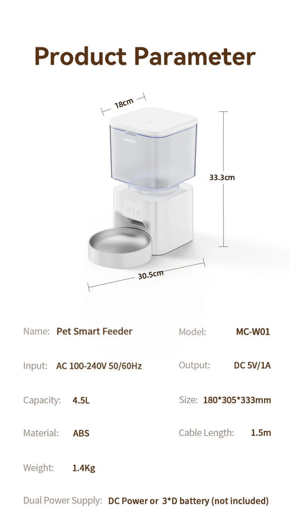 4.5L Smart Wi-Fi Automatic Pet Feeder with App Control