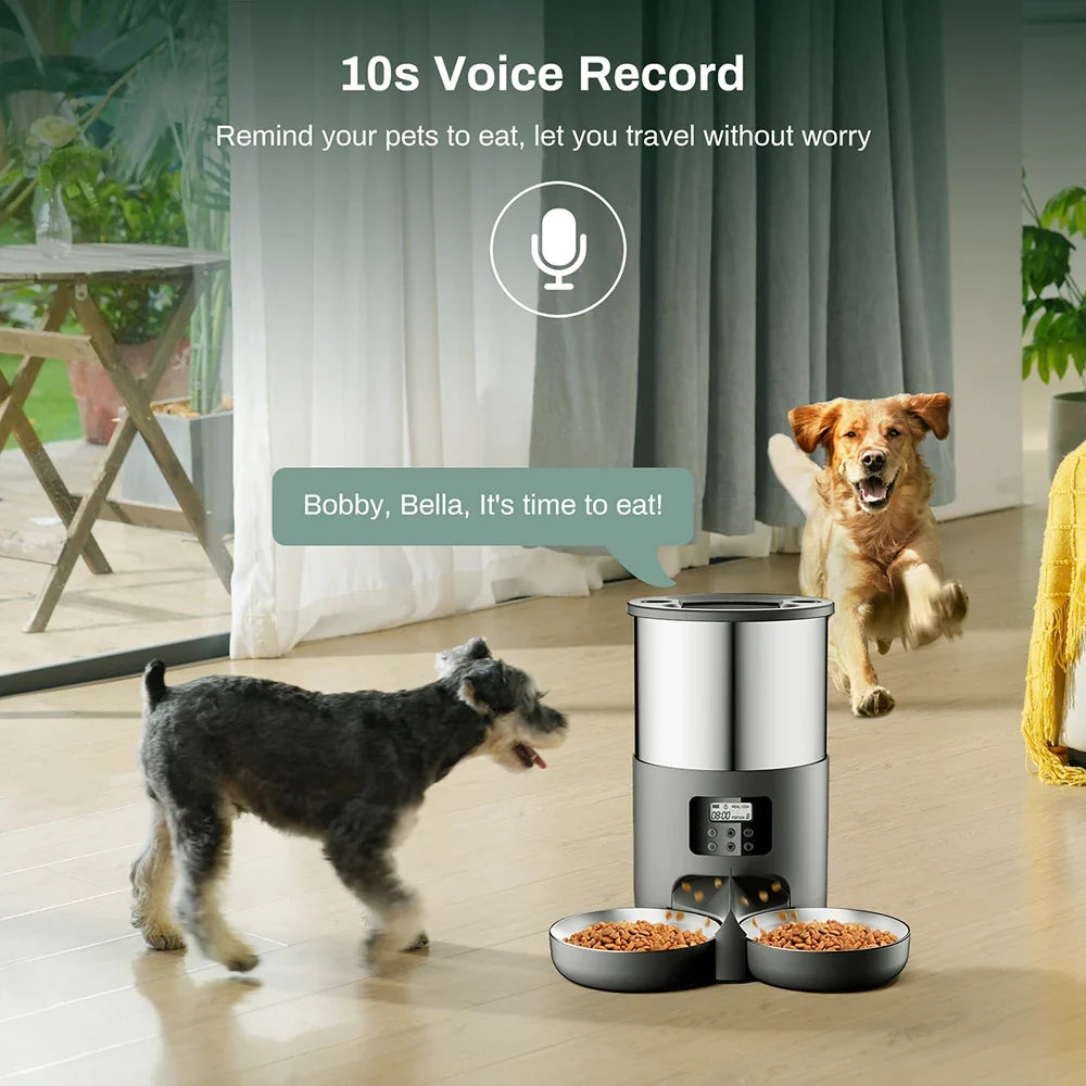 4L Automatic Pet Feeder – Stainless Steel Food Dispenser with WiFi App or Button Control