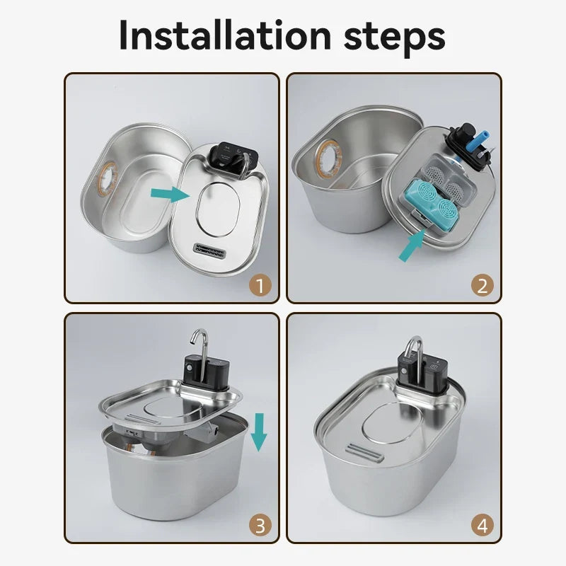 Cat Fountain Filter Replacement - 3.2L Stainless Steel Wireless Fountain Compatible Filters