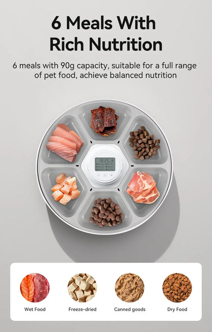 Wireless Automatic Pet Feeder with 6-Meal Capacity and Smart LED Touch Control