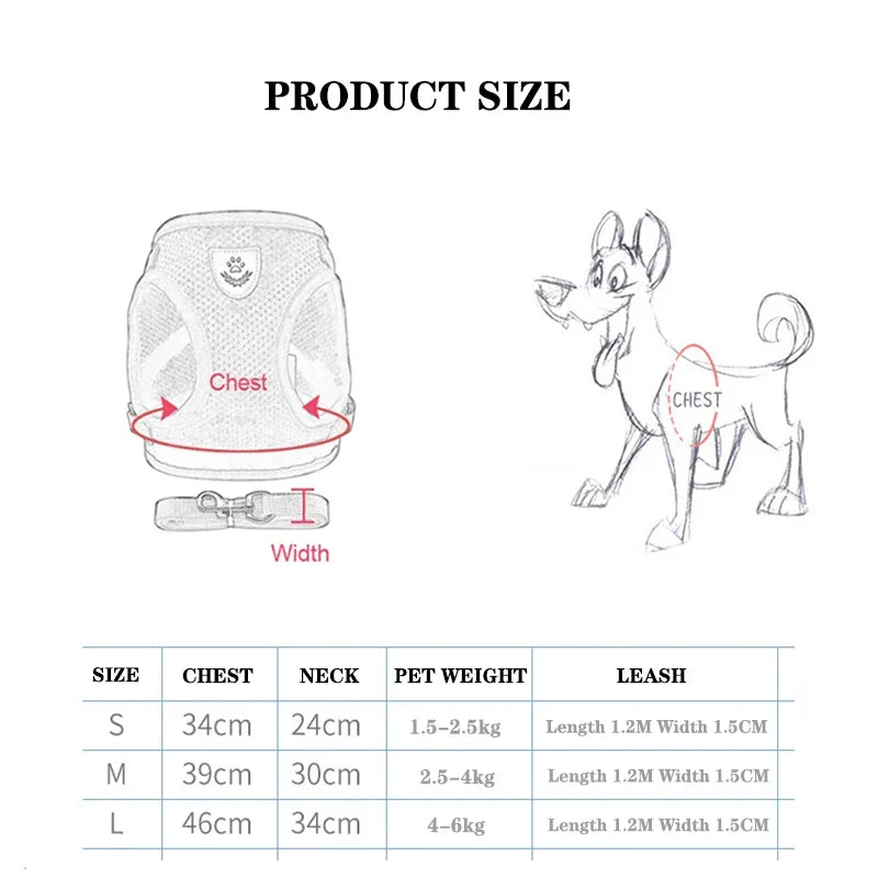 Breathable Mesh Vest Harness & Lead Set for Small to Medium Cats and Dogs
