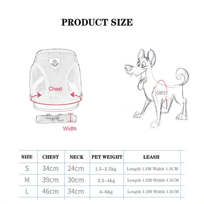 Breathable Mesh Vest Harness & Lead Set for Small to Medium Cats and Dogs