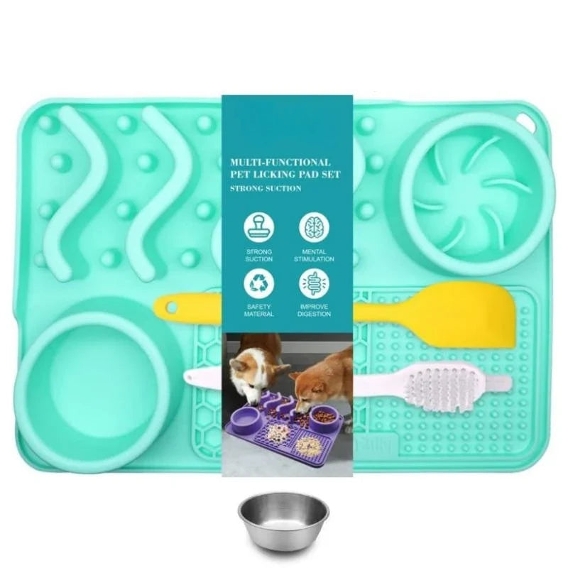 Slow Feeder Mat with Aluminium Bowl — Non-Toxic Silicone Anxiety & Boredom Relief for Dogs & Cats