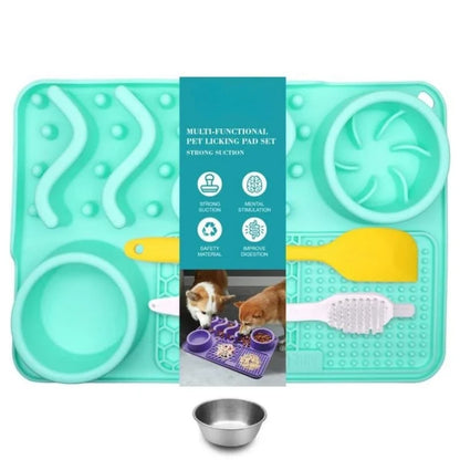 Slow Feeder Mat with Aluminium Bowl — Non-Toxic Silicone Anxiety & Boredom Relief for Dogs & Cats