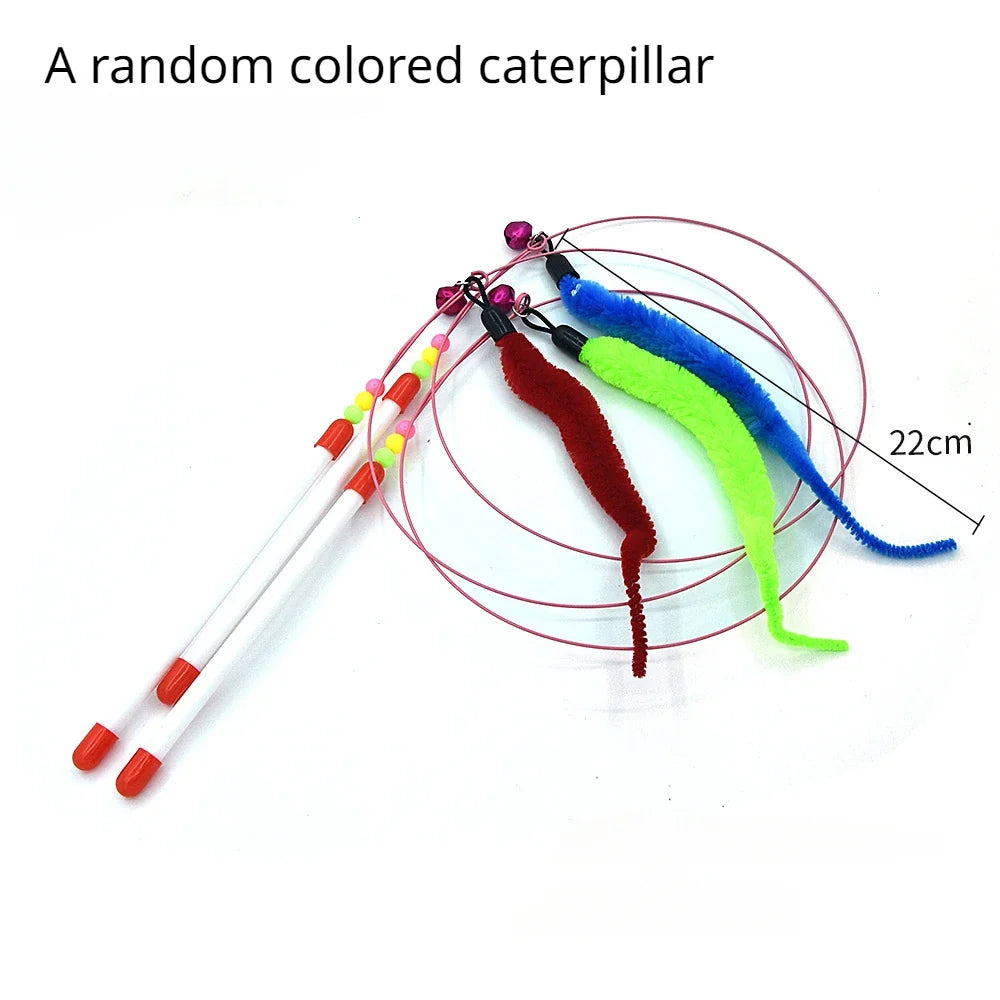 Interactive Feather Wand Cat Toy - Wire Teaser Stick for Kittens