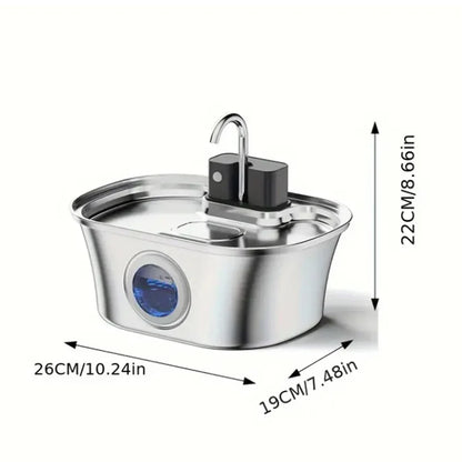 3.2L Stainless Steel Pet Water Fountain – Wireless Charging with Water Level Window