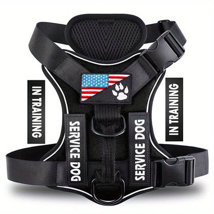 Reflective Service Dog Vest Harness with 5 Patches | Adjustable Soft Oxford Mesh Harness