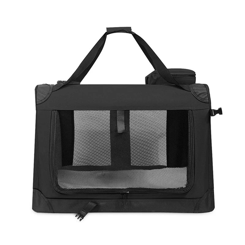 Foldable Soft Pet Crate & Travel Carrier with Mat — 3 Doors