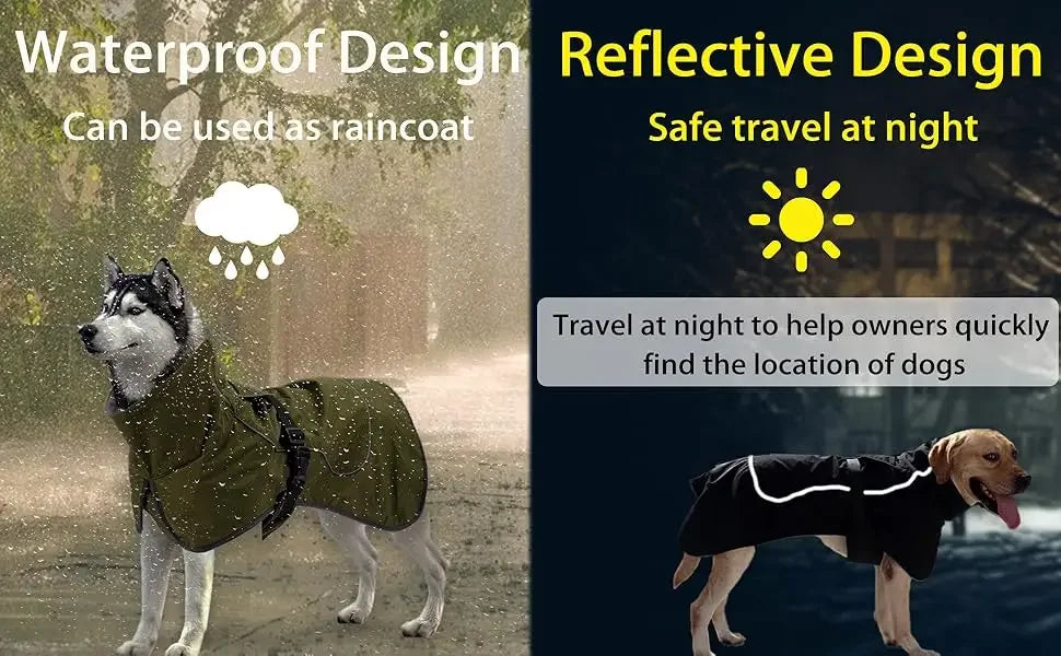 Waterproof Dog Jacket - Fleece Lined Reflective Coat for Cold Weather