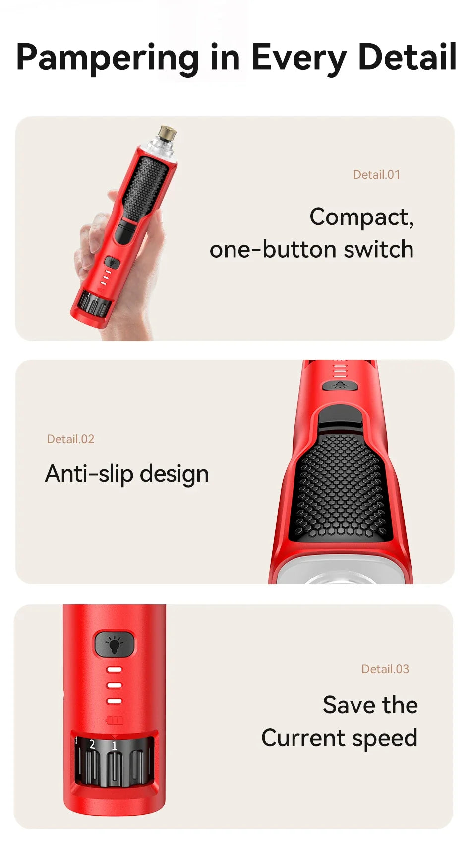 Electric Pet Nail Grinder with LED Light - Rechargeable Dog Cat Claw Trimmer