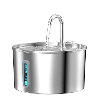 2.2L Automatic Pet Water Fountain - Stainless Steel Silent Water Dispenser with Window