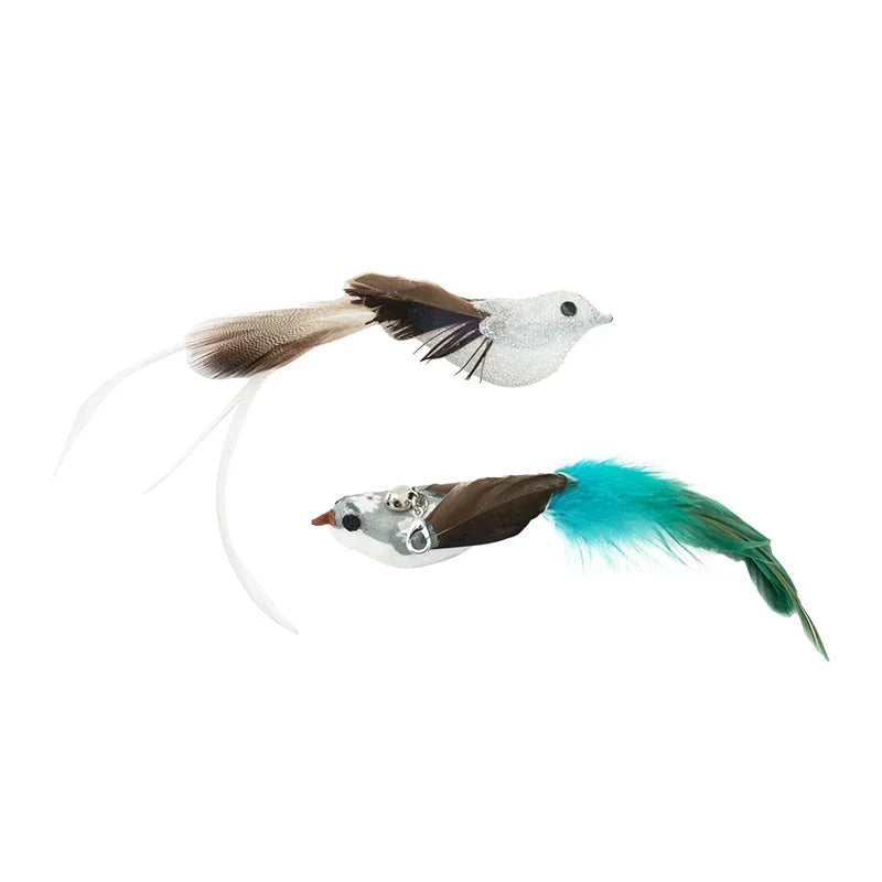 Interactive Bird Feather Wand Cat Toy with Bell - Teaser Stick for Kittens