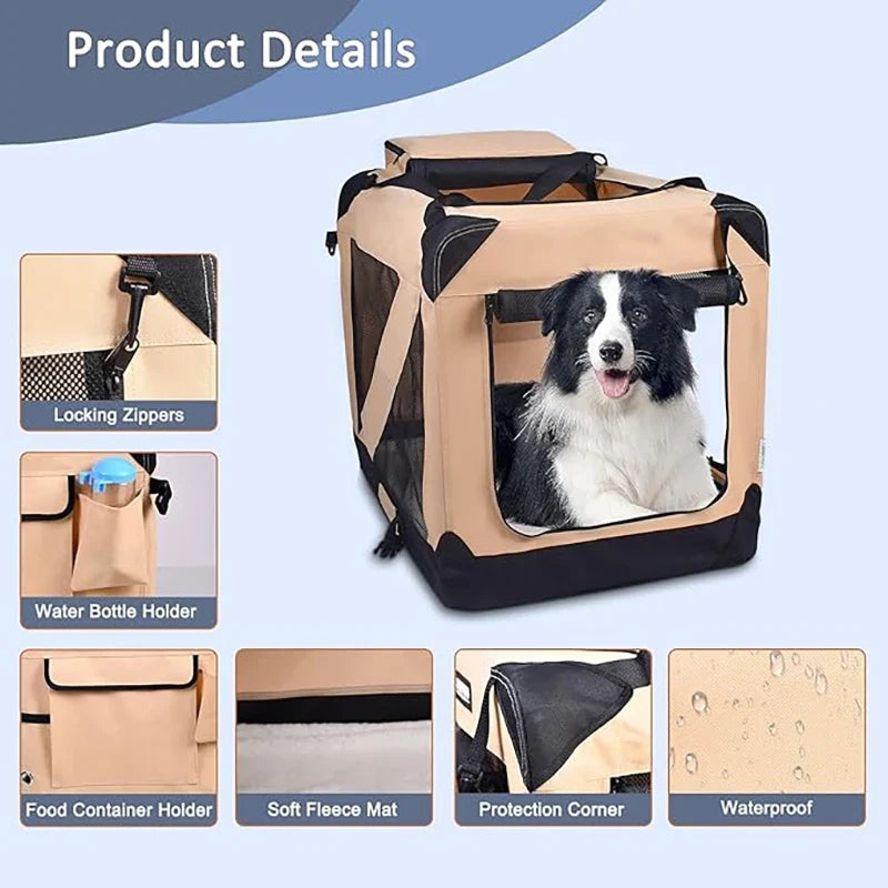 Foldable Soft Pet Crate & Travel Carrier with Mat — 3 Doors