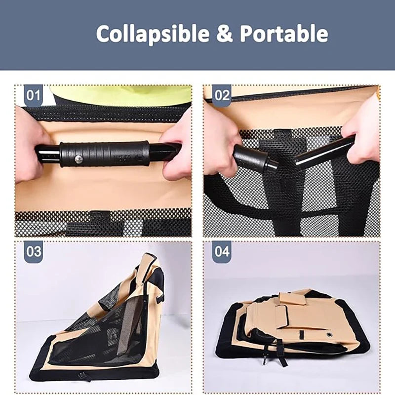 Foldable Soft Pet Crate & Travel Carrier with Mat — 3 Doors