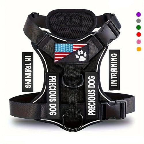 Reflective Service Dog Vest Harness with 5 Patches | Adjustable Soft Oxford Mesh Harness