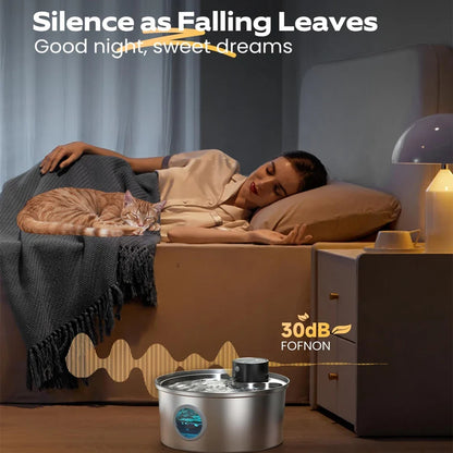 Wireless Motion Sensor Pet Water Fountain - Rechargeable Stainless Steel with Filter