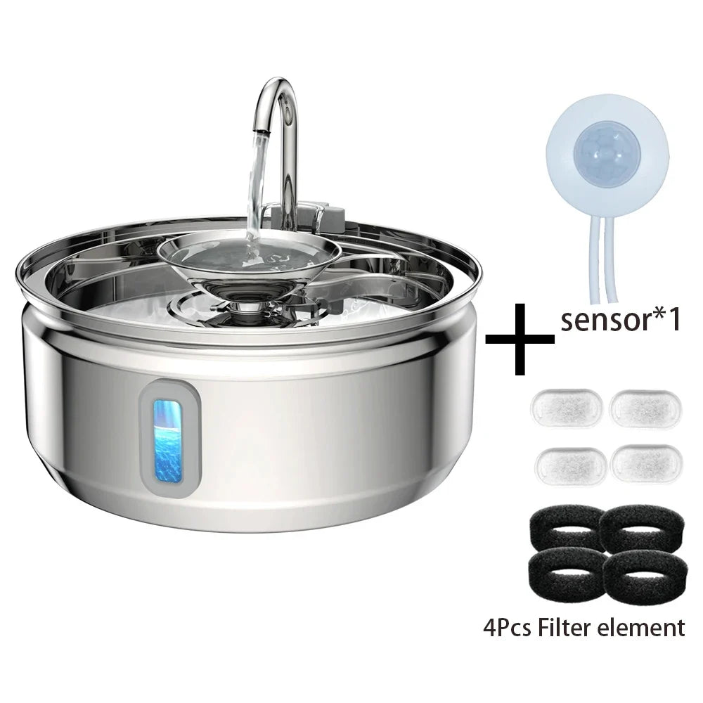 Smart Pet Water Fountain with Visual Window - 3.2L Stainless Steel Automatic Dispenser