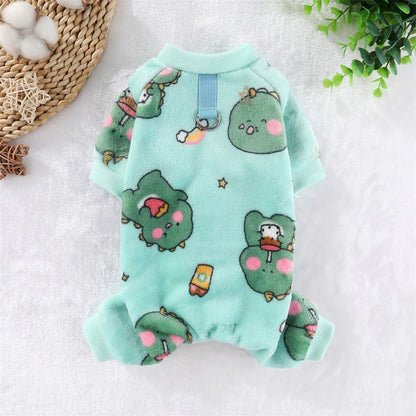 Fleece Dog & Cat Jumpsuit with Leash Ring | Soft Warm Autumn Winter Coat for Puppies to Large Dogs