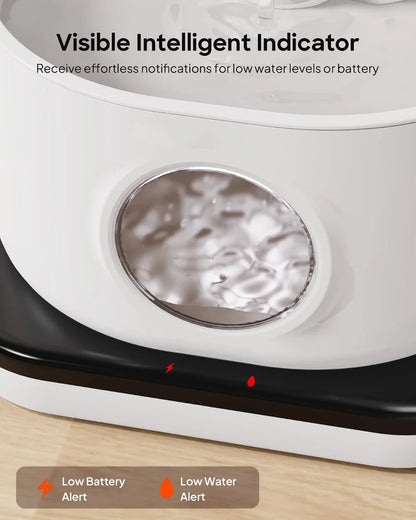 Wireless Pet Water Fountain with Filtration - 2.8L Silent Rechargeable Dispenser