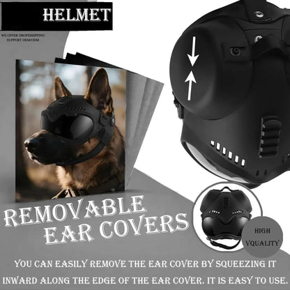 K9 Tactical Dog Helmet with Dual Goggles — Windproof Polyester Shell for Working Dogs