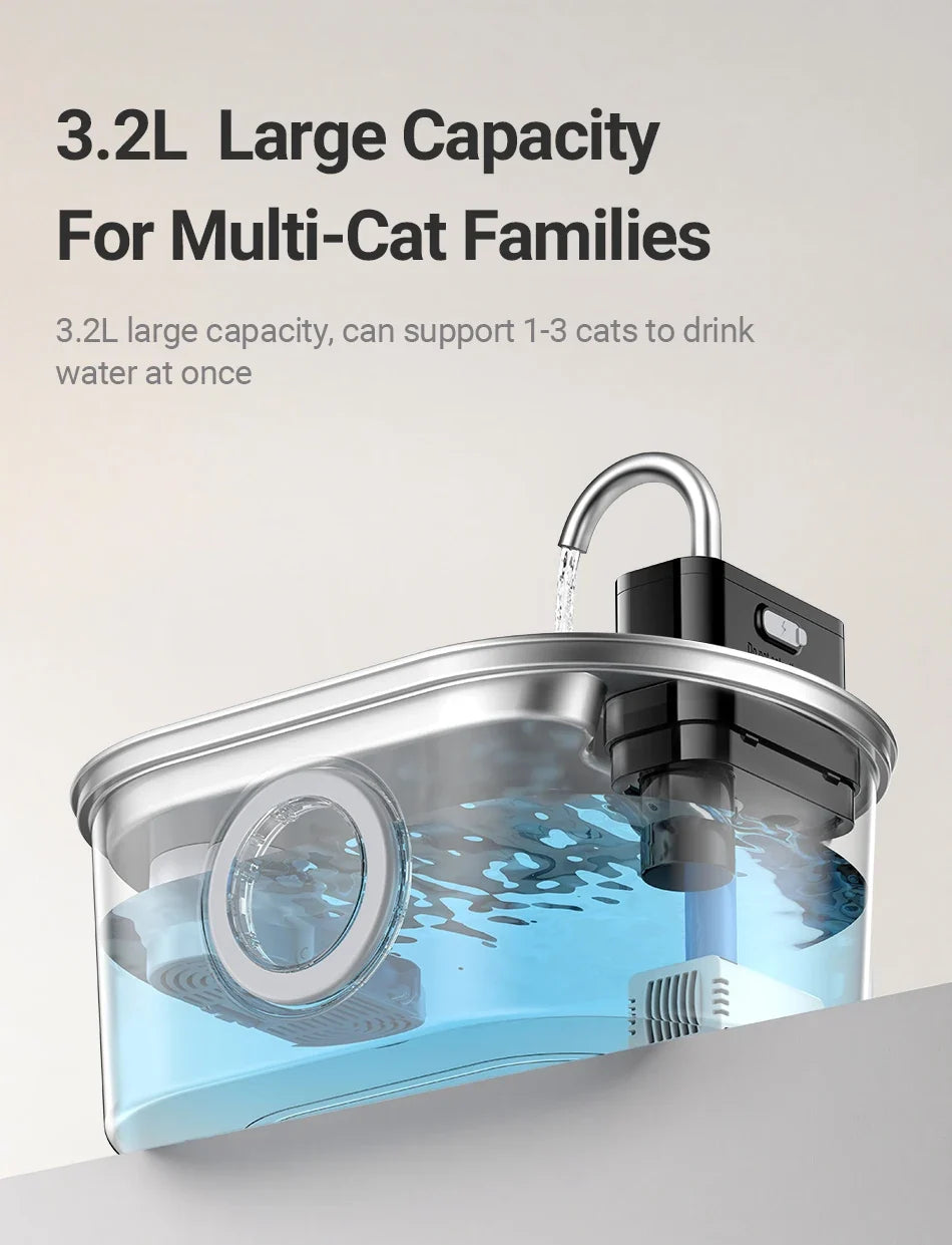 Stainless Steel Cat Water Fountain - Wireless Sensor Smart Automatic Pet Water Dispenser