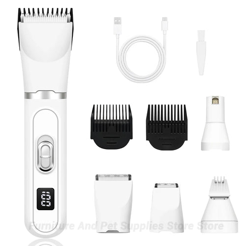 4-in-1 Cordless Pet Grooming Set with 4 Blades — Low Noise Rechargeable Clipper