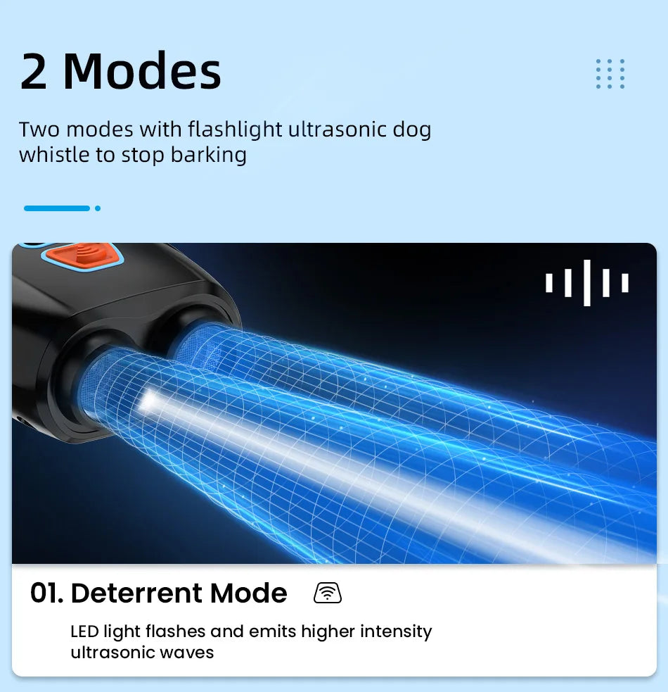 Ultrasonic Dog Training Device with Anti-Barking Technology and LED Flashlight