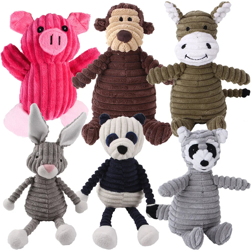 Corduroy Animal Squeaky Dog Toy - Bite Resistant