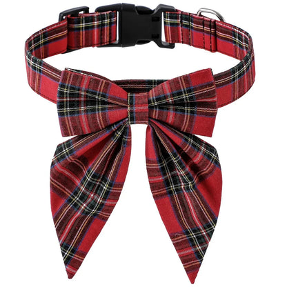 Christmas Dog Collar with Snowflake Bow - Festive Cotton Collar for Dogs and Cats